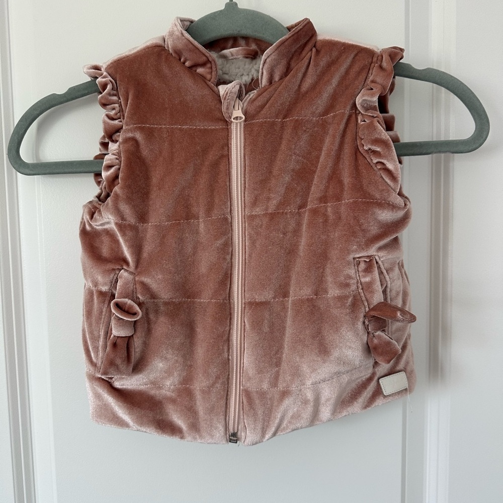 7 for all mankind Velour Sleeveless Vest with Ruffle Trim